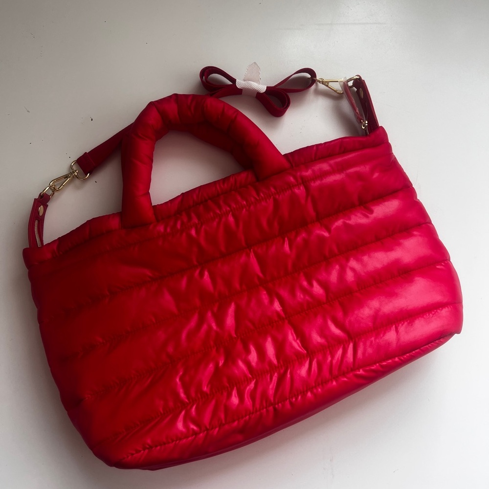 Estee Lauder Red Quilted puffer Bag